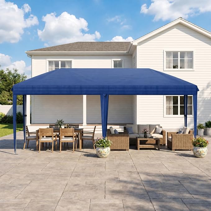 10x20 FT Portable Pop Up Canopy Tent with Sandbags, Adjustable Height Instant Gazebo Without Sidewalls,Waterproof Outdoor Canopy for Camping, Parties, Vendor Events (Blue, 3m × 6m Without sidewalls)