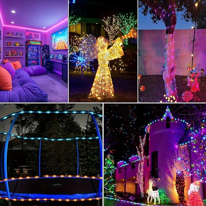 33FT Solar Rope Lights Outdoor Waterproof, 18 Colors Changing Trampoline Light Solar Powered & USB with Remote, Multicolor 100 LED Fairy String Lighting Outside for Christmas Halloween Decor
