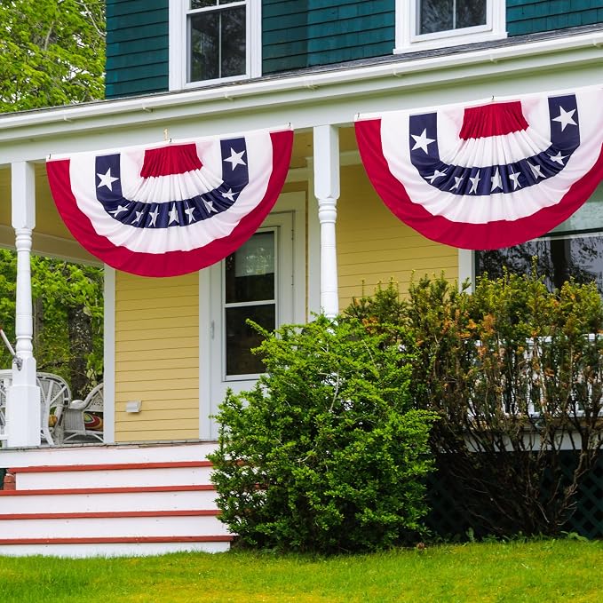 3 x 6 Ft Bunting Flags, Large Patriotic USA Pleated Fan Flags, 4th of July Decorations Bunting Banner Half Fan Flag for Independence Day Memorial Day 250th Anniversary Outdoor Home Door Yard Decor (Set of 4)