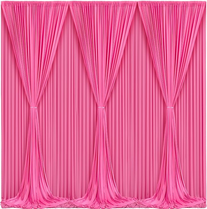 Hot Pink Backdrop Curtain 6 Panels-Wrinkle-Free Polyester Photography Drapes for Wedding Party Photo Background Decorations- 24 X10FT (Hot Pink)