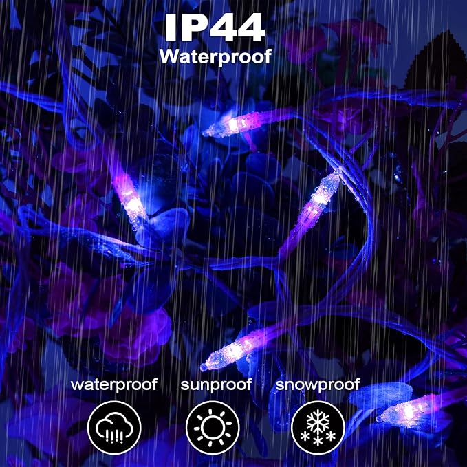 Halloween Lights, 2 Pack 98ft 150 Count String Lights, Plug-in Waterproof Fall Lights for Spooky Halloween Yard Party Decor (Purple, 150 Count - 2 Pack)