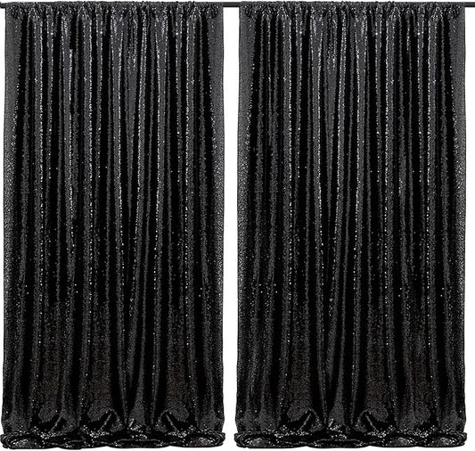 B-COOL Black Sequin Backdrop Curtains 2 Packs 5ftx8ft Sparkle Backdrop Fabric Glitter Photography Drapes for Stage Party Ceremony Birthday Decoration