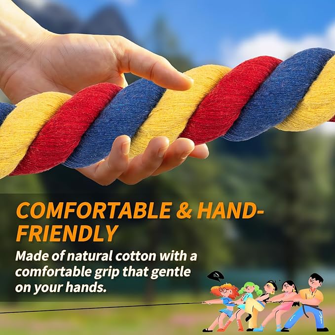 Tug of War Rope for Kids & Adults - 40ft Soft Cotton Outdoor Pulling Rope with Flag for Team Building Activities Field Day Family Reunions Birthday Parties Camping Games