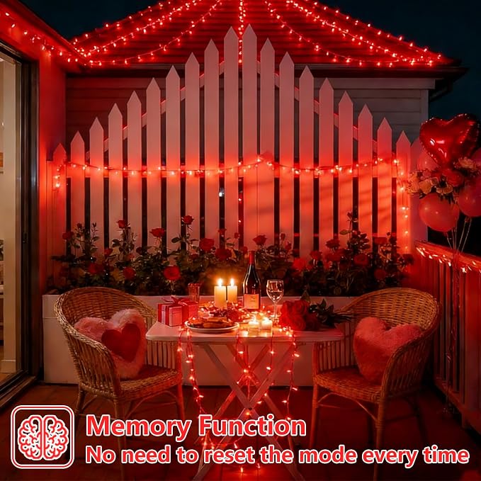 YEGUO Battery Operated String Lights, 2 Pack Each 33ft 100 LED Twinkle Fairy Lights Outdoor Waterproof, 8 Modes Clear Wire Red Christmas Lights Indoor with Remote
