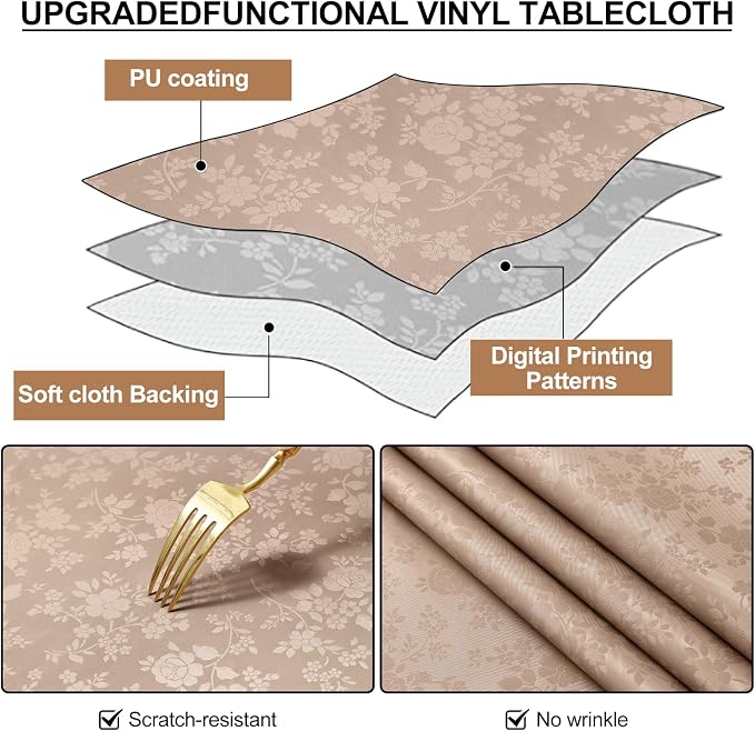 Smiry Rectangle Table Cloth, Waterproof Heavy Duty Vinyl Tablecloths, Wipeable Washable Table Cover for Kitchen and Dining Room (Khaki, 60" X 84")