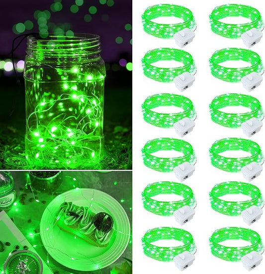 12 Pack Green Fairy Lights Battery Operated, 7ft 20 LED Mini String Twinkle Lights for Christmas St. Patrick's Day Halloween Mason Jars Centerpiece Table Decorations (12, Green)