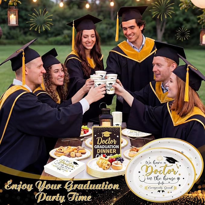 Vesici 150 Pcs Doctor Graduation Party Supplies We Have a Doctor in the House Tableware Set Paper Plate Cup Napkin 10" x 12" Large Heavy Duty Disposable Plate for Medical School Grads Celebration