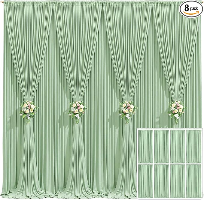 8 Panels Sage Green Backdrop Curtain for Parties Wrinkle Free Dark Green Photo Curtains Backdrop Drapes Fabric Decoration for Weding Baby Shower Birthday Party Photography 40ft(W) x 10ft(H)