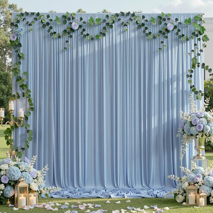 20ftx10ft Wrinkle Free Dusty Blue Backdrop Curtains for Parties, Silky Polyester Photo Backdrop Drapes 4 Panels 5x10ft Back Drop Cloth for Wedding Birthday Baby Shower Photography Background