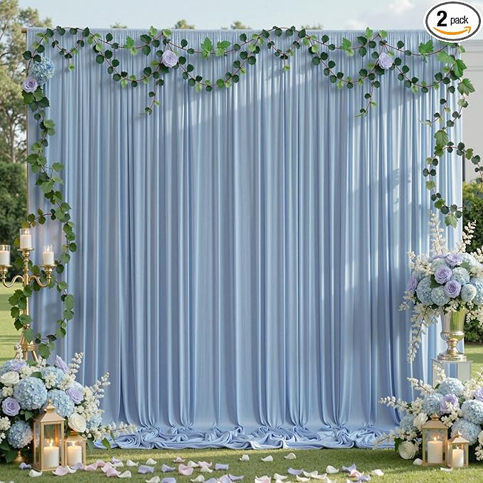 10ftx10ft Wrinkle Free Dusty Blue Backdrop Curtains for Parties, Silky Polyester Photo Backdrop Drapes 2 Panels 5x10ft Back Drop Cloth for Wedding Birthday Baby Shower Photography Background