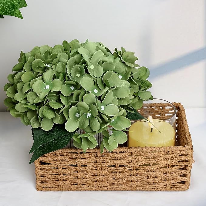 Flower Table Centerpieces - Set of 6 Floral Arrangement Artificial Wedding Hydrangeas Floral Arrangement with Rustic Metal Vase for Bridal Tea Party Event Decorations - Sage Green