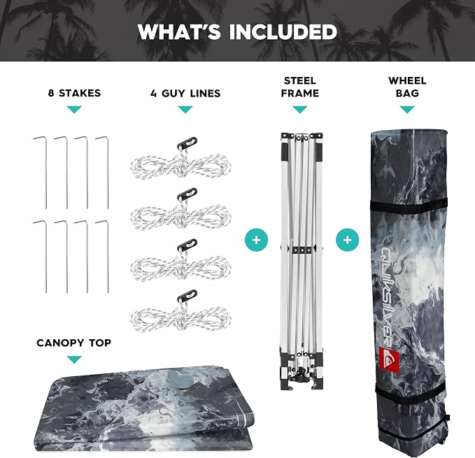 Quiksilver 10x10 Pop Up Canopy – UPF 50+ Outdoor Beach Tent with One-Push Setup – Portable Shade Shelter for Beach, Tailgate, Festivals, Camping – Water-Resistant Folding Gazebo with Wheeled Bag