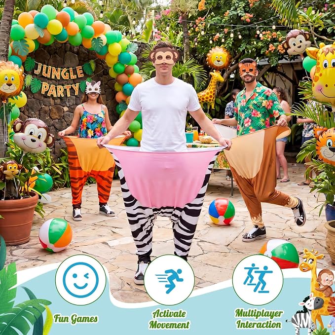 21 Pcs Safari Jungle Party Games, Giant Animal Granny Pants Outdoor Game with Pump, Bouncy Balls & Animal Masks, Jungle Zoo Party Tossing Game for Family Team Activity Picnic Backyard