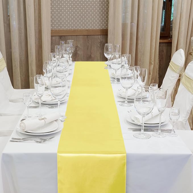 Aneco 12 Pack Satin Table Runner 12 x 108 Inch Pastel Rainbow Long Wedding Satin Silk Table Runner for Wedding Banquet Graduations Birthday Party Decoration