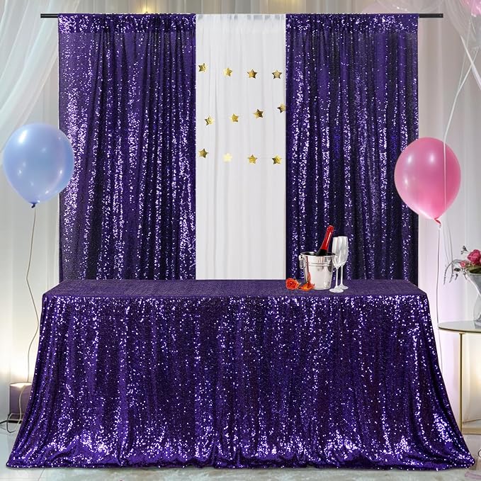 Poise3EHome Purple Sequin Tablecloth 50×72 Inch Rectangle Sparkly Fabric Table Cover Overlay for Halloween Birthday Party Holiday Decoration