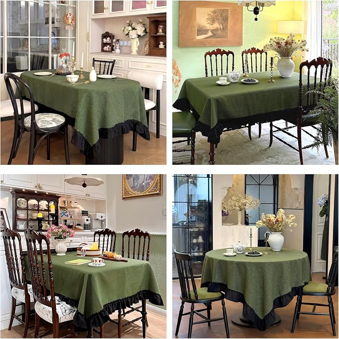 Sage Green Ruffled Table Cloth Rectangular Table, Washed Vintage Thick Decorative Tablecloth for Dining Farmhouse Wedding - 120"x60"