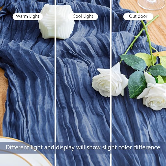 4PCS Table Runner Cheesecloth 10FT Blue Boho Gauze Cheese Cloth Rustic Sheer Table Runners for Wedding Birthday Bridal Baby Shower Party Decoration