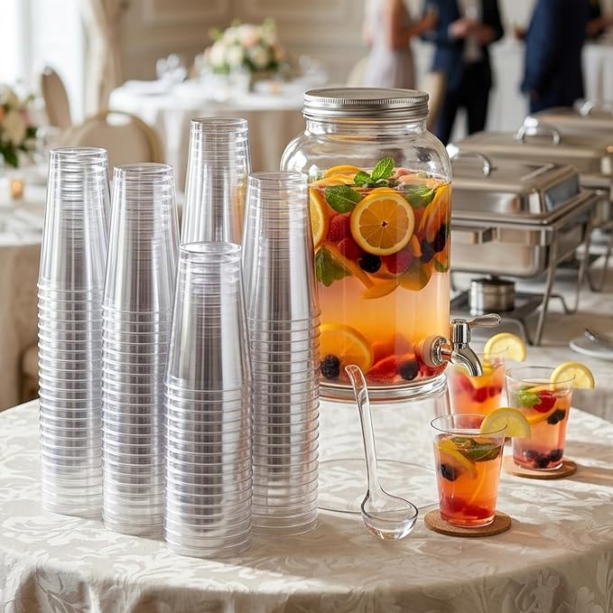 Byvivace 100Counts 12 OZ. Hard Plastic Cups Fancy Disposable Cups for Party, 12 Ounce Clear Elegant Wedding Cups Disposable Wine Glasses for Parties