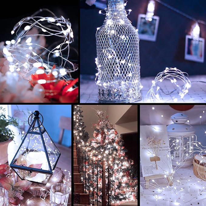 ZGWJ Fairy Lights Battery Operated, 100 Pack Twinkle String Lights 20 LED 7FT 3 Lighting Modes for Bedroom Decor, Easter, Halloween, Christmas, Party Indoor and Outdoor Decoration (White, 100PCS)