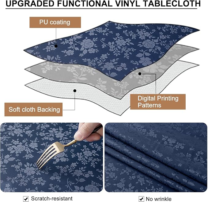 Smiry Rectangle Table Cloth, Waterproof Heavy Duty Vinyl Tablecloths, Wipeable Washable Table Cover for Kitchen and Dining Room (Navy Blue, 70" X 120")