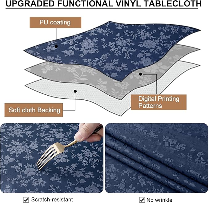 Smiry Round Table Cloth, Waterproof Heavy Duty Vinyl Tablecloths, Wipeable Washable Table Cover for Kitchen and Dining Room (Navy Blue, 70" x 70")