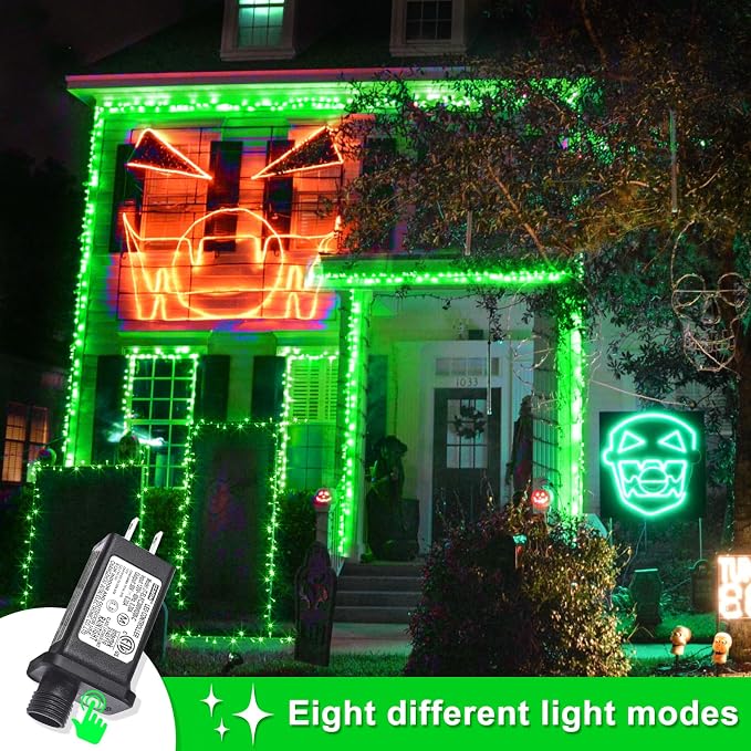 120 LED Green Christmas String Lights, 40 FT String Lights Outdoor Indoor Waterproof, Clear Wire 8 Modes Plug in Fairy Twinkle Lights for Patio Room Christmas Tree Holiday Decorations