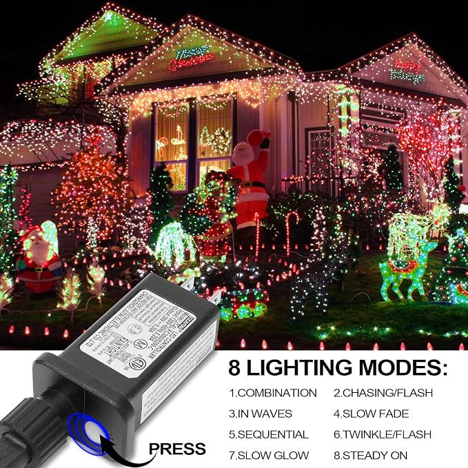 Christmas Lights - 98ft 2 Pack 150 Count Connectable Waterproof Led Fairy Lights Bulbs for Indoor Outdoor Christmas Tree Wedding Valentine's Day Decor (Red Green, 150 Count - 2 Pack)