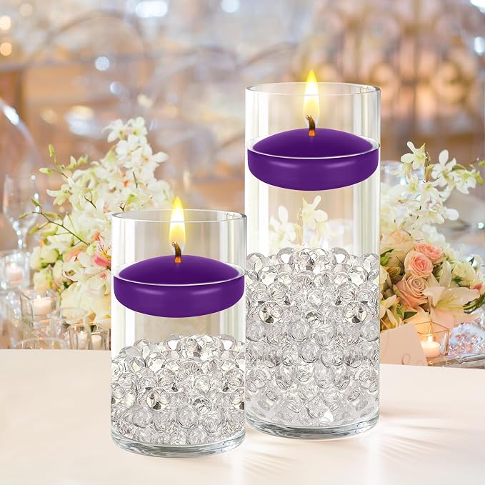 Mega Candles 4 pcs Unscented Purple Floating Candles, Hand Poured Wax Candle 3 Inch Diameter, Home Décor, Wedding Receptions, Centerpieces, Occasions, Events, Festivities, Meditations, Spas