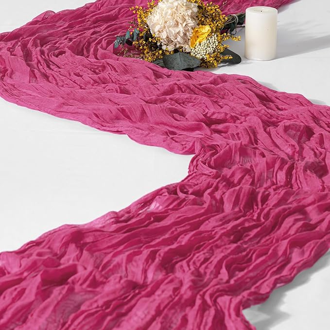 15 Packs Cheesecloth Table Runner Hot Pink,10 Ft Hot Pink Table Runner for Wedding, Rustic Gauze Boho Decoration for Wedding Party Bridal Shower,21.5x120in