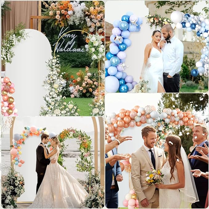 6.6FT Metal Arch Backdrop Stand and Cover Set, Gold Wedding Arch Backdrop Stand with Cover, Balloon Arch Frame Stand with Cover for Wedding Birthday Party Baby Shower Graduation Ceremony Decor