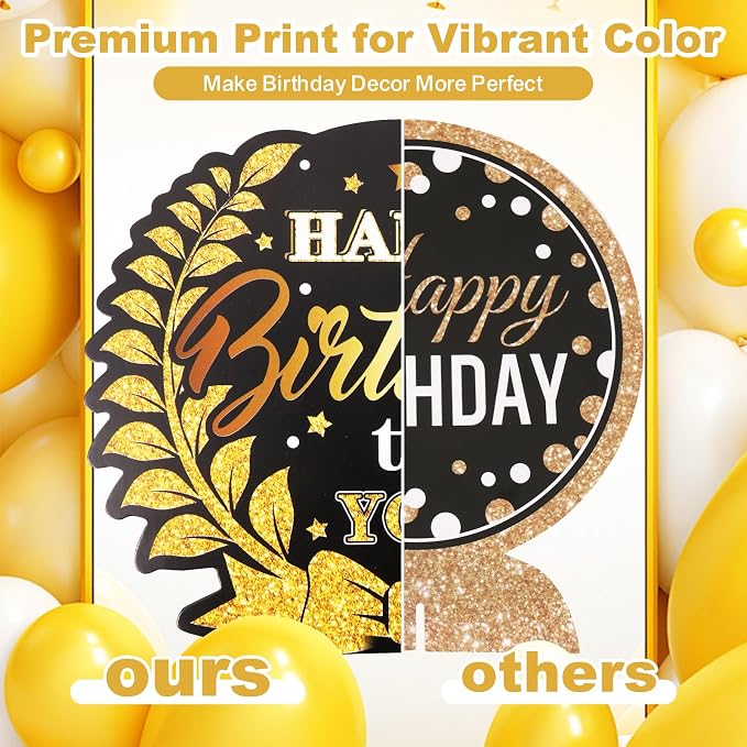 Happy Birthday Party Decoration Set: Including Birthday Banner Backdrop, Party Table Centerpieces and Hanging Swirl Party Streamers, Birthday Decor Suppliers for Men and Women (Black and Gold, Birthday Party)