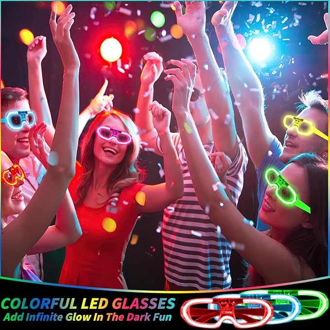 60 Pcs LED Glasses Bulk 10 Neon Colors Glow in the Dark Party Favor Supply for Light Up Glasses 3 Light Modes Glow Stick Sunglasses for Birthday Wedding Rave Party Flash Toy