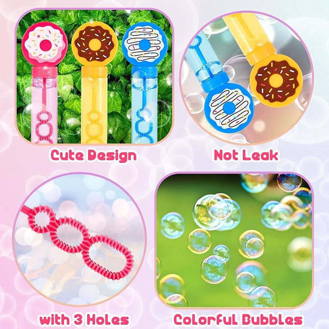 Winrayk Donut Bubble Wands for Kids Party Favors, 24 Large Bubbles Bulk, Carnival Prizes Easter Goody Bag Stuffers Pinata Filler Birthday Gift, Girls Boys Summer Beach Outdoor Toys Donut Party Favors