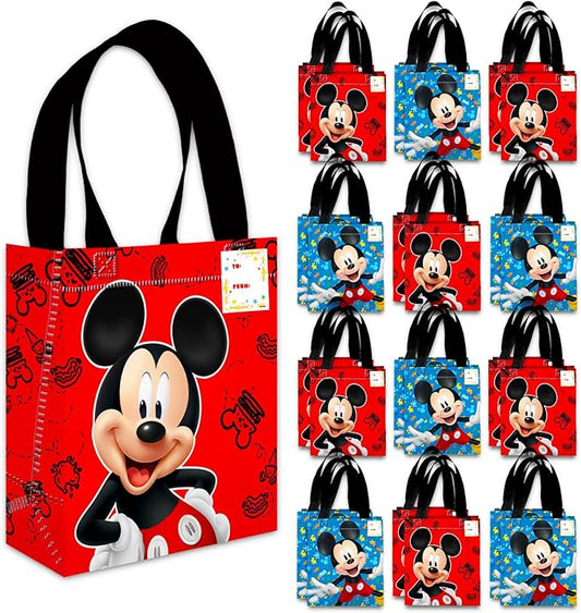 Mickey Mouse Party Favor Bags Set – 24 Pack of 8" Mickey Mouse Party Goodie Bags for Kids Bulk Reusable Totes | Disney Birthday Party Supplies