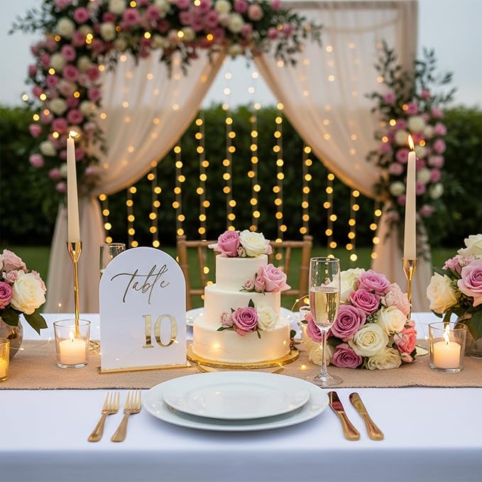 Wedding Table Numbers 1-20 with Stands,5x7 inch Arch Acrylic Table Numbers Signs with Gold Foil Embossed for Wedding Reception, Anniversary, Birthday,Party and Events Decor