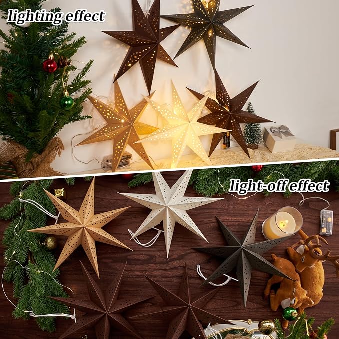 Paper Lantern Christmas 5Pcs Hanging Stars 7 Pointed 12 Inch White Gray Brown Hanging Stars Lanterns Christma Lamp Decorations Wedding Birthday Christmas Home Party