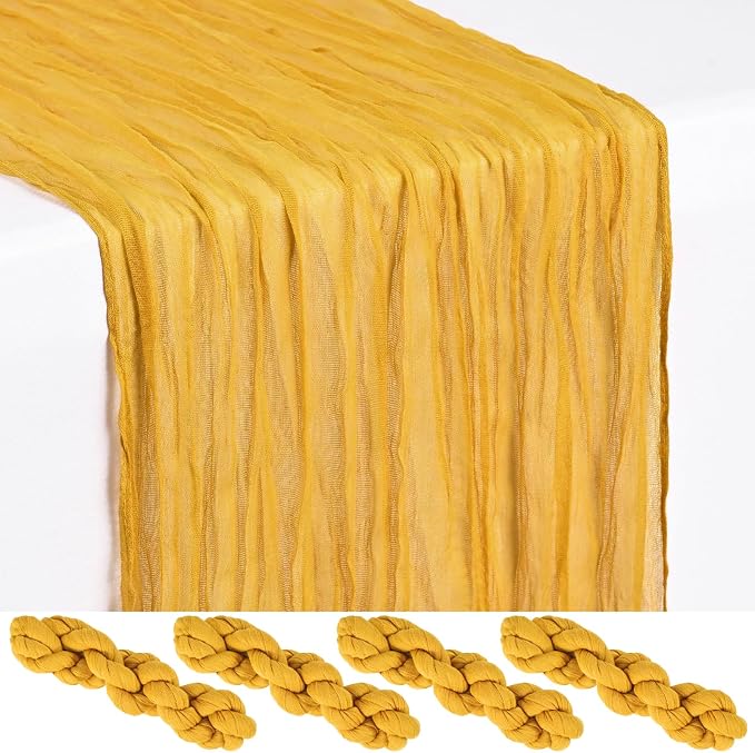 4 Pack Gold Cheesecloth Table Runner 17 x 108 inch Boho Gauze Table Runner Rustic Sheer Cheese Cloth Table Decorations for Wedding Party Baby Bridal Shower Birthday Holiday Home