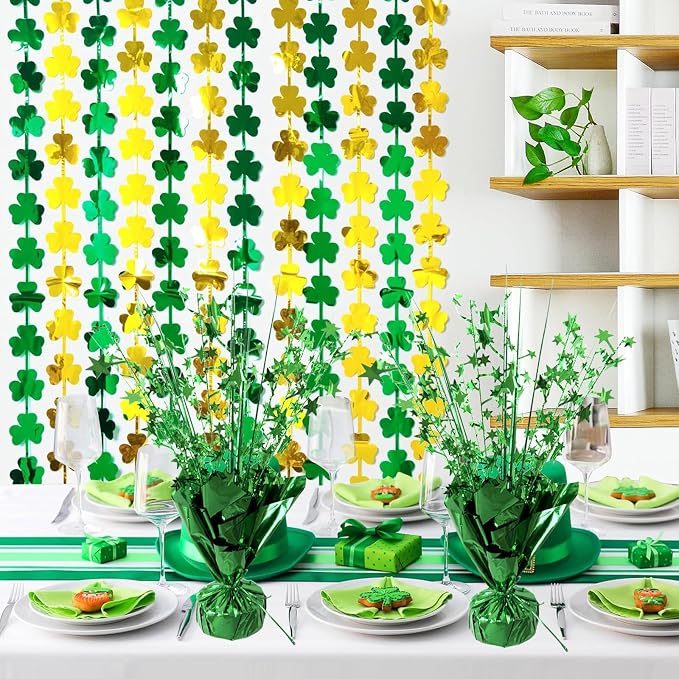 FUBININA 6 Pc St. Patrick's Day Party Decoration Metallic Foil Spray Centerpiece Star Burst Tabletop Decor for Irish St Patty's Day Jungle Animal Birthday Holiday Graduation Hawaiian Green Party Decor