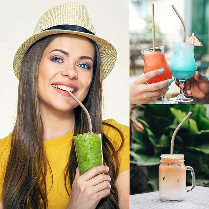 BOONBOO Bamboo Paper Straws, Individually Wrapped, Bendable, PFAS-Free, 100 Counts