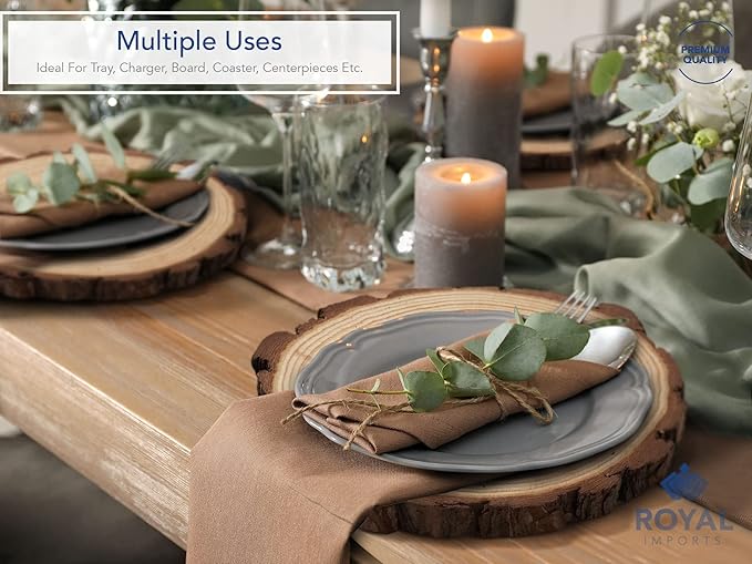 Royal Imports Round Wood Slices Discs, 9"-11" Large, Natural Unfinished Wooden Tree Bark Slabs for DIY Arts & Crafts, Rustic Table Centerpiece, Chargers, Trays, Wedding Decoration, 4 Pack