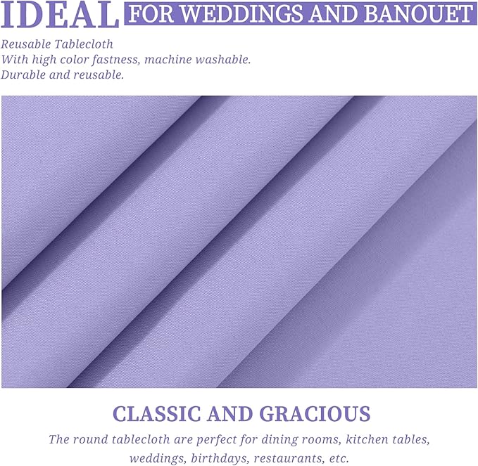 Showgeous 12 Pack Lavender Round Tablecloth 120 Inch Polyester Table Cloth for Tables - Washable Decorative Fabric Covers for Wedding, Party, Banquet