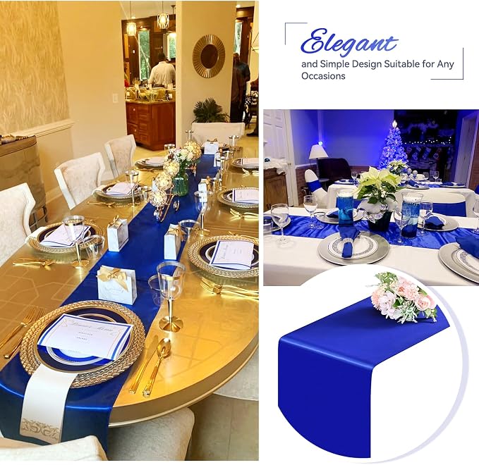 24 Pack Royal Blue Satin Table Runners, 12 x 108 Inch Table Runners for Rectangle Round Tables,Smooth Satin Table Runner for Wedding,Birthday Party Banquets Graduation Engagements Decoration