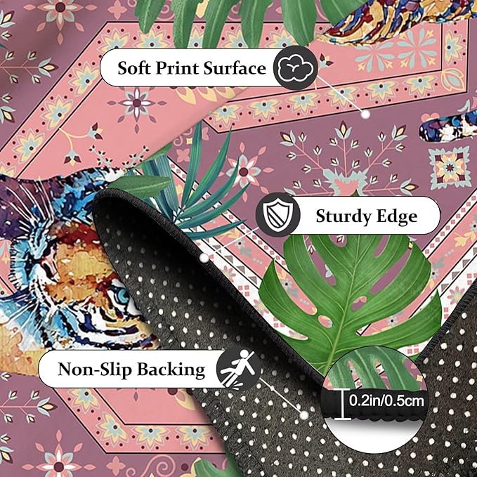 6' x 9' Pink Rug Tiger Floor Mat Bohemian Vintage Tropical Jungle Carpet Modern Indoor Living Dining Room Bedroom Porch Playroom Nursery Doormat Room Decor