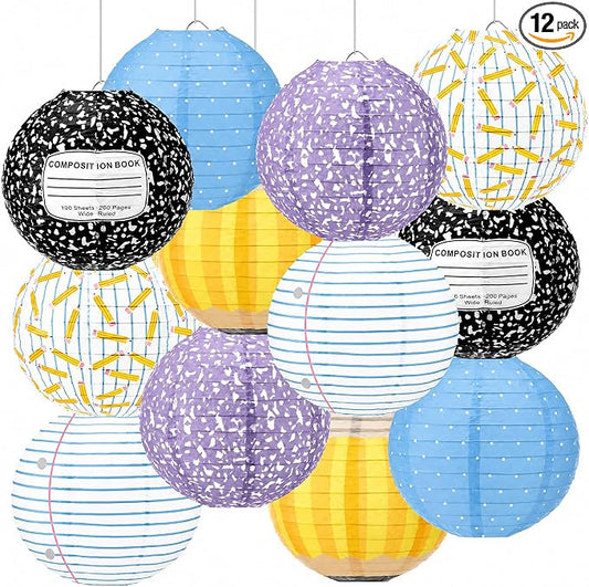 Retisee 12 Pcs Back to School Paper Lanterns Classroom Decorations Composition Notebook Pencil Hanging Lanterns 8 Inch Ceiling Decor for First Day of School Teacher Classroom Birthday Party Supplies