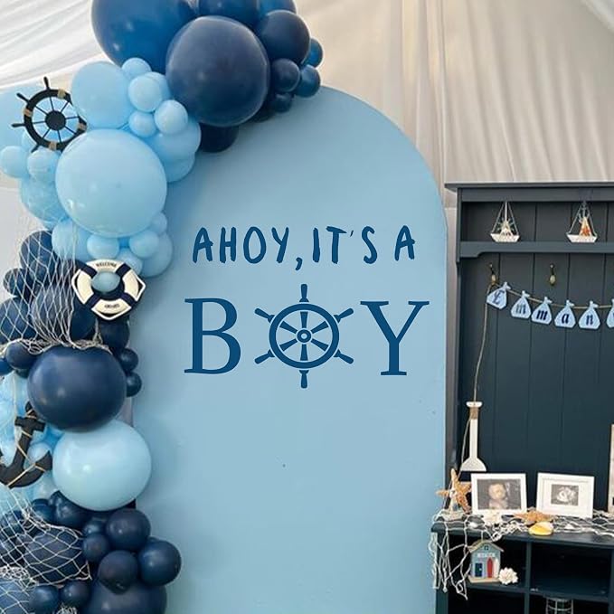 Ahoy It's A Boy Decal for Baby Shower Decoration | Sailboat Baby Shower Decal, Nautical Theme Birthday Sticker for Gender Reveal Party Decorations, Balloon Arch, Backdrop