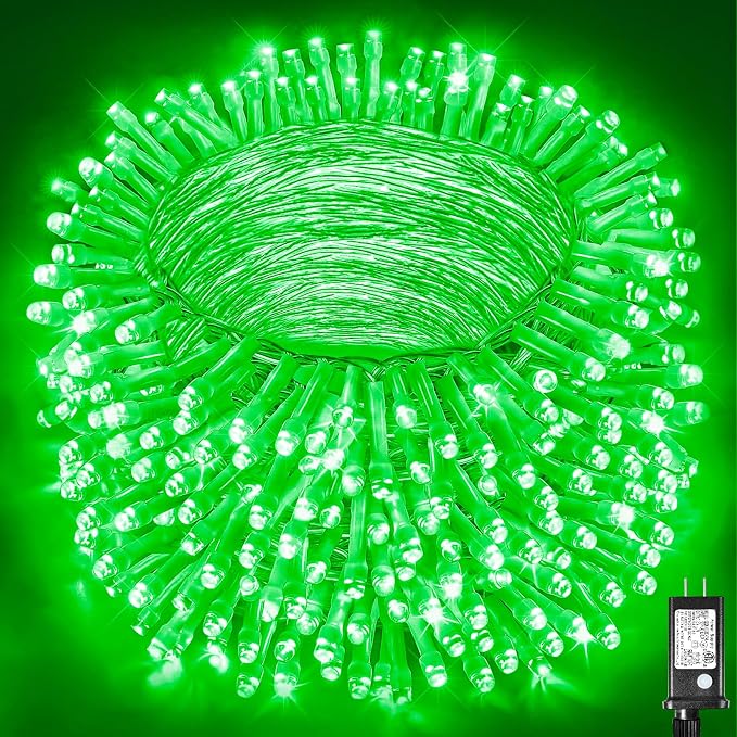 Vivideal 800 LED String Lights Indoor, 262FT St Patricks Day Lights Outdoor Plug in with Timer Memory Green Christmas Lights for Outside Xmas Tree Decorations