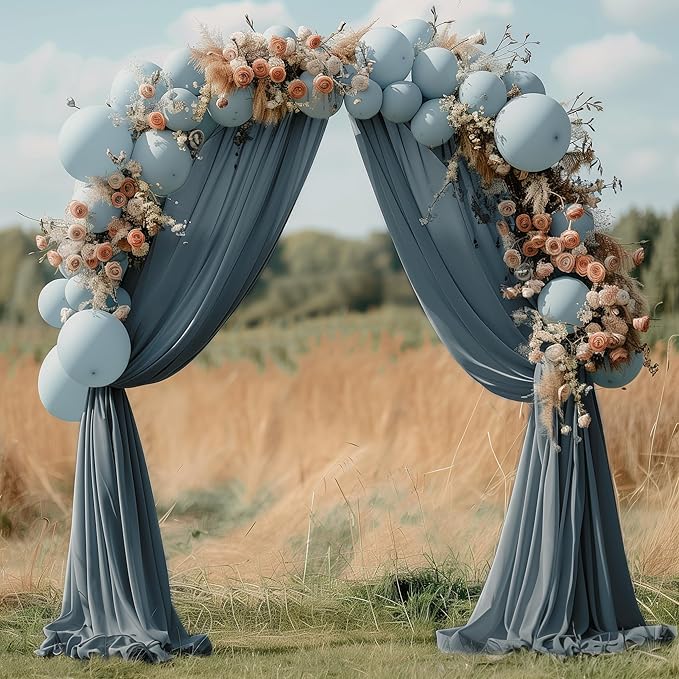 Wedding Arch Draping Fabric 1 Panel 28.7" x 20FT Grey Blue Sheer Chiffon Backdrop Drapes for Wedding Ceremony Birthday Party Bridal Shower Outdoor Decoration