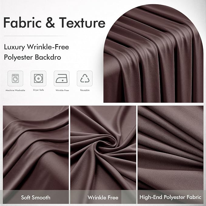 50ftx12ft Wrinkle Free Brown Backdrop Curtain,10 Panels 12FT Height Wedding Backdrop Drapes,Silky Polyester Back Drop Cloth for Birthday Photography Background Party Backdrop Draping