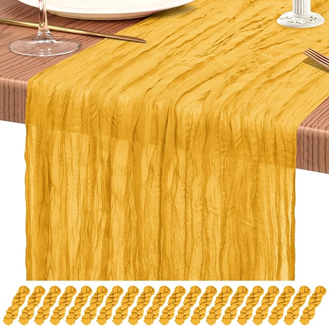 20 Pack Gold Cheesecloth Table Runner 10FT Boho Gauze Cheese Cloth Table Runners Romantic Rustic Sheer Table Decorations for Wedding Party Baby Shower Birthday Holiday Home