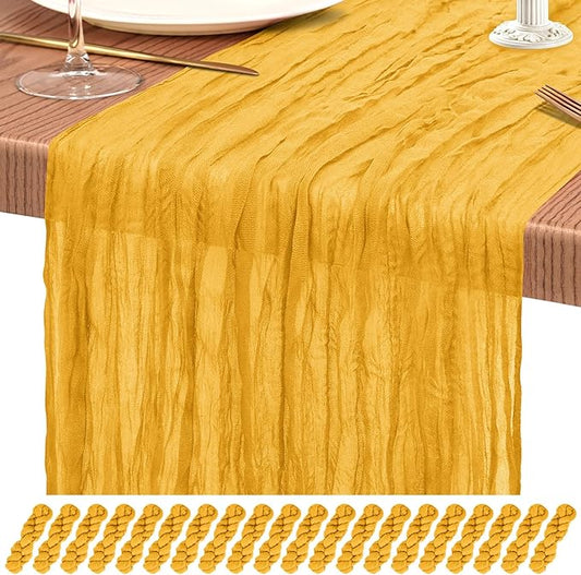 20 Pack Gold Cheesecloth Table Runner 10FT Boho Gauze Cheese Cloth Table Runners Romantic Rustic Sheer Table Decorations for Wedding Party Baby Shower Birthday Holiday Home
